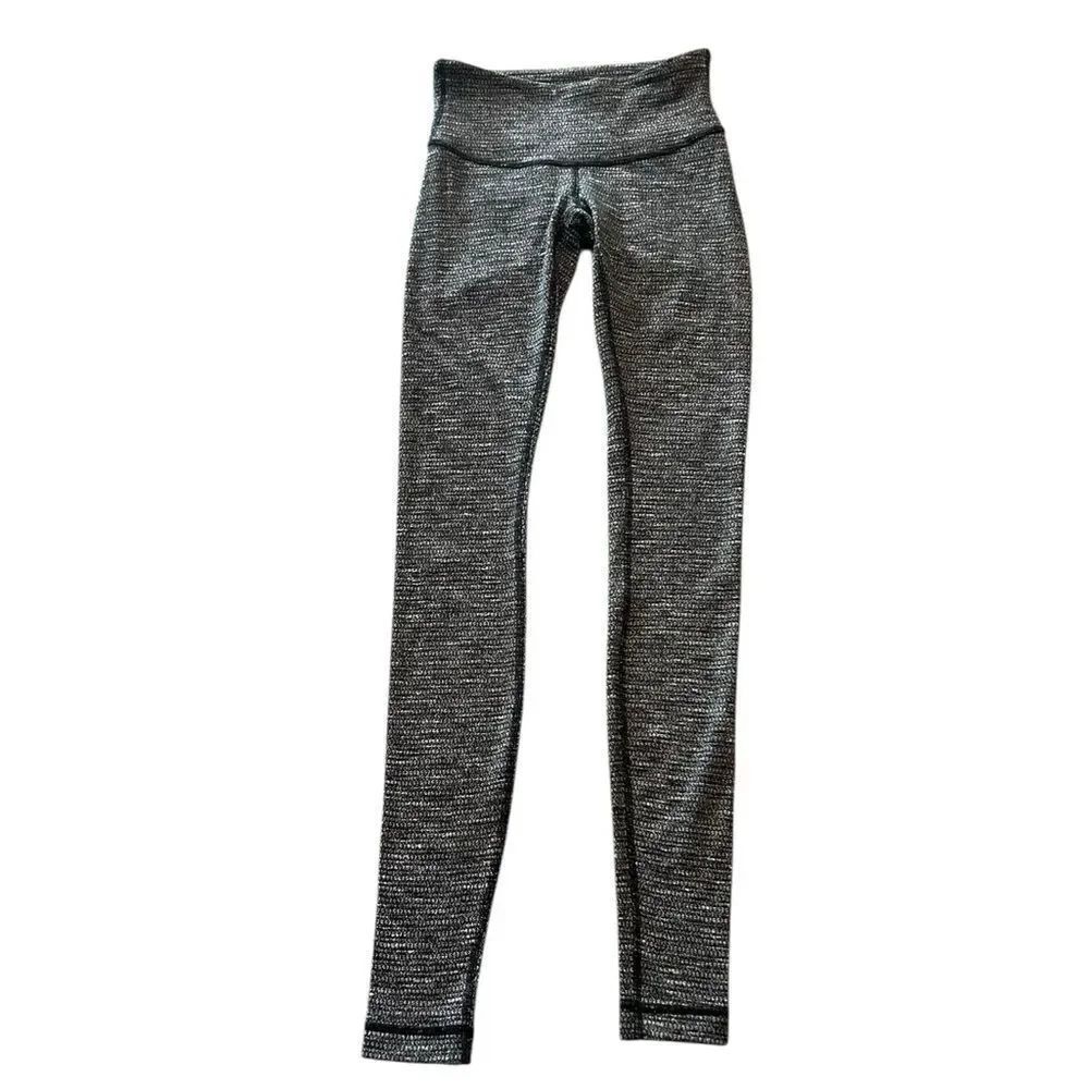 Lululemon Wunder Under 7/8 Leggings Herringbone Heather Gray Black Size 2